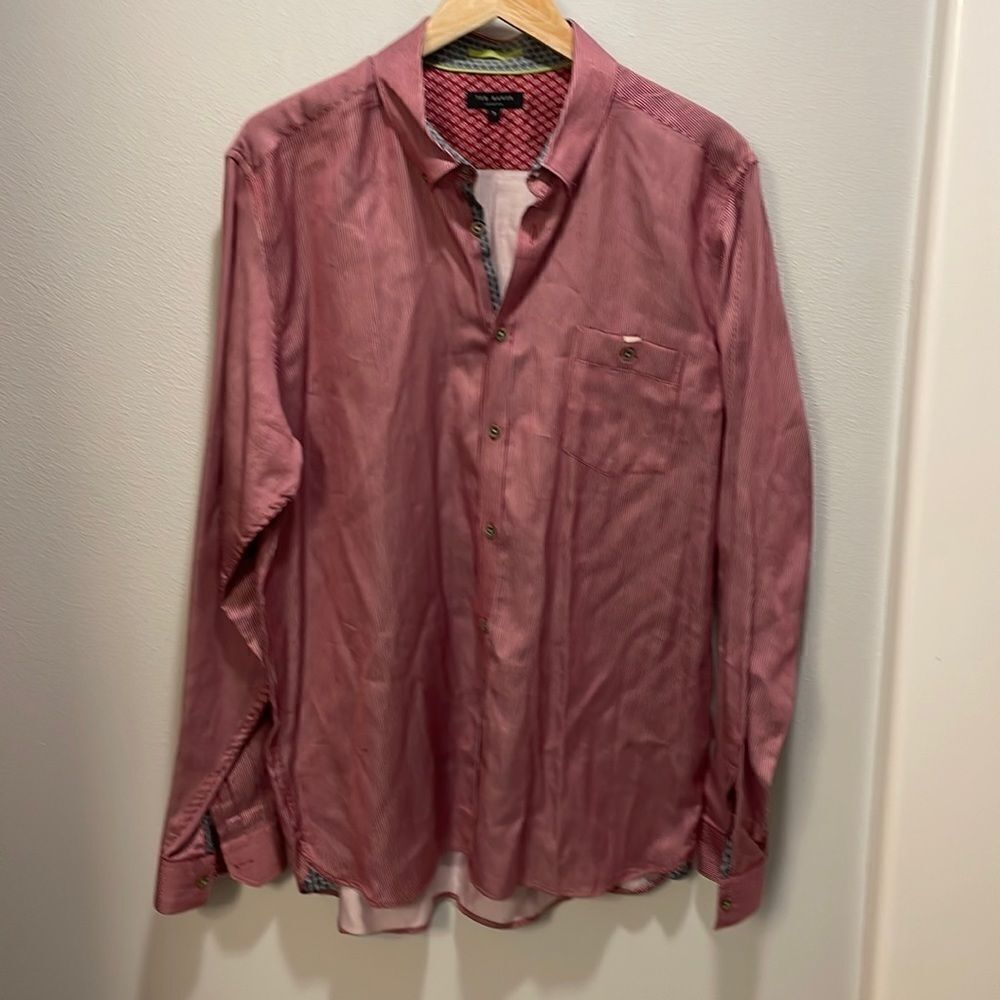Ted baker mens red striped button down long sleeved collared shirt